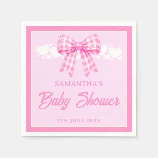Mädchen-Baby-Party mit rosa Gingham-Schleife Serviette (Vorderseite)