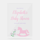 Mädchen-Baby-Party mit rosa Schaukelpferd Acrylschild (Vorderseite)