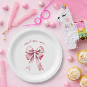 Mädchen-Baby-Party mit rosa Schleife Coquette Pappteller