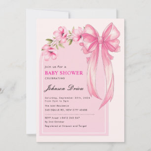 Mädchen-Baby-Party mit rosa Schleife Einladung