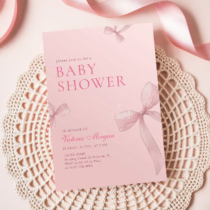 Mädchen-Baby-Party mit rosa Schleife Einladung