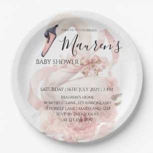 Mädchen-Baby-Party mit rosa Schleife Pappteller