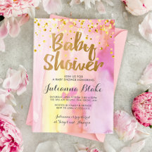 Mädchen-Baby-Party moderne Wasserfarben-Einladung