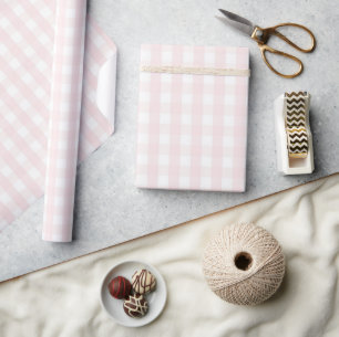 Mädchen-Baby-Party Pastellrosa Gingham und Karo Geschenkpapier