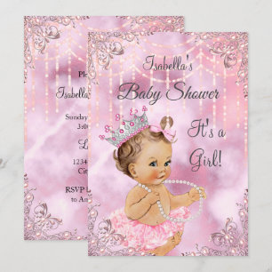 Mädchen-Baby-Party Pink Perle Brünette Einladung