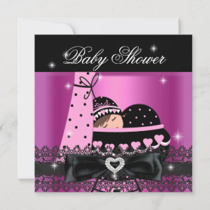 Mädchen-Baby-Party Pink Schwarze Spitze Einladung