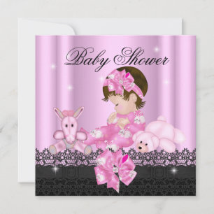 Mädchen-Baby-Party Pink Schwarze Spitze Einladung