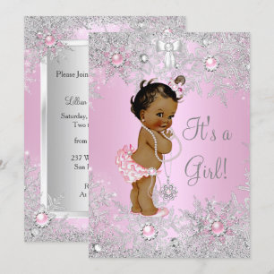 Mädchen-Baby-Party Pink Winter Wonderland Ethnisch Einladung