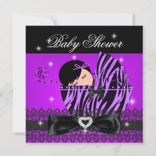 Mädchen-Baby-Party Purple Black Lace Einladung