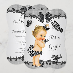 Mädchen-Baby-Party Schmetterling Schwarz Weiß Blon Einladung