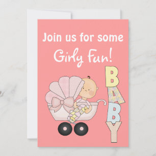 Mädchen-Baby-Party + Süßer Babywagen/Rosa Einladung
