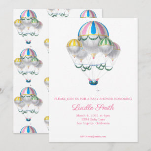 Mädchen-Baby-Party Vintage-Heißluftballon-Einladun Einladung