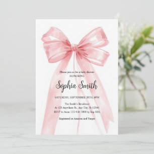 Mädchen-Baby-Party Wasserfarbe mit rosa Schleife Einladung