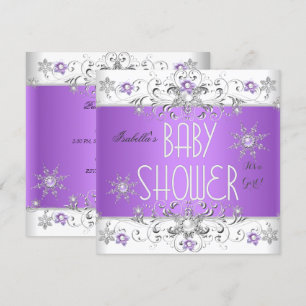 Mädchen-Baby-Party Winter Wonderland Lila Weiß 3 Einladung
