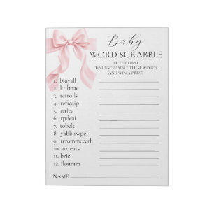 Mädchen-Baby-Party Wort-Scrabble-Spiel mit rosa Sc Notizblock