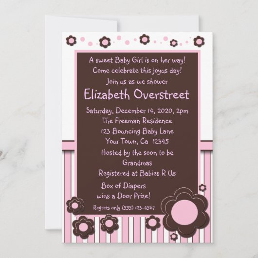 Mädchen-Baby-Rosa u. moderne Einladung (Vorderseite)