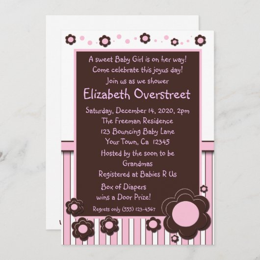 Mädchen-Baby-Rosa u. moderne Einladung (Vorne/Hinten)