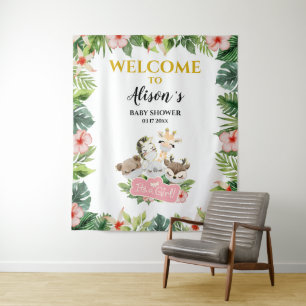 Mädchen-Baby- Shower-Hintergrund   Gold Safari Fre Wandteppich