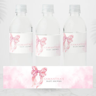 Mädchen-Baby-Shower mit rosa Schleife Wasserflaschenetikett