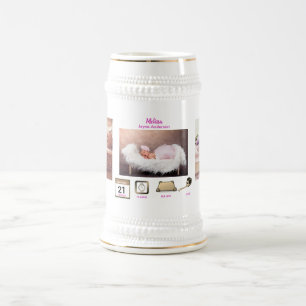 MÄDCHEN BABY STATISTIKEN Foto Collage Andenken GES Bierglas