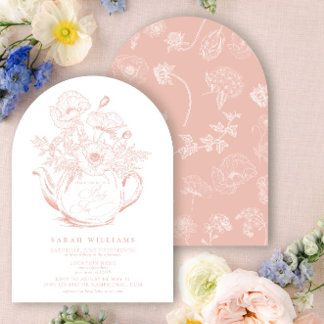 Mädchen-Baby-Teeparty-Shower Vintage-Rosa-Blumenmu Einladung