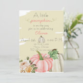 Mädchen Babydusche Ein kleiner Kürbis ist unterweg Einladung (Stehend Vorderseite)