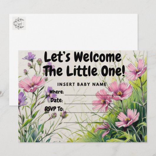 Mädchen-Babydusche Einladung (Vorne/Hinten)