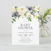 Mädchen-Babydusche für die Blume von Navy & White Einladung (Stehend Vorderseite)