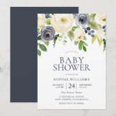 Mädchen-Babydusche für die Blume von Navy & White Einladung (Vorne/Hinten)