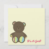 Mädchen-Babyparty: Boho Punkte angefüllter Bär Einladung (Rückseite)