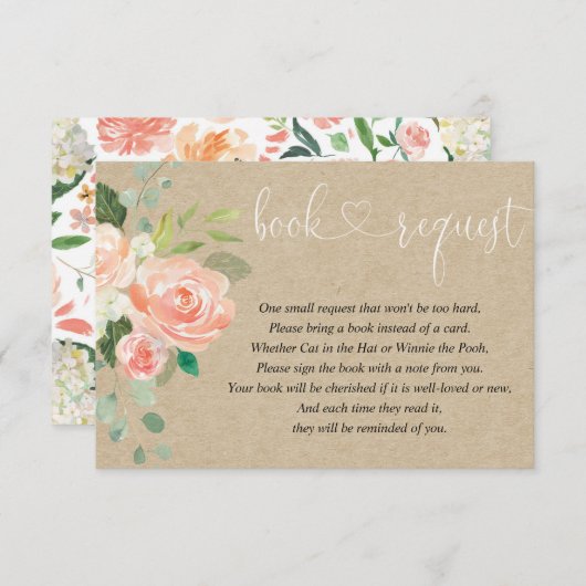 Mädchen-Babyparty-Buchantrag, Pfirsich rustikales Begleitkarte (Vorne/Hinten)