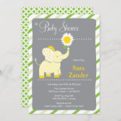 Mädchen-Babyparty-Einladung Daist Elefant-| Einladung (Vorne/Hinten)