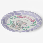 Mädchen-Babyparty-Elefant-entzückender Elefant mit Pappteller (Schrägansicht)