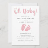 Mädchen Babyparty | Oh Baby Pink Baby Feet Einladung (Vorderseite)
