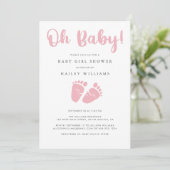 Mädchen Babyparty | Oh Baby Pink Baby Feet Einladung (Stehend Vorderseite)