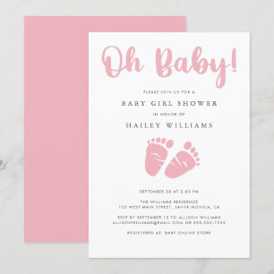 Mädchen Babyparty   Oh Baby Pink Baby Feet Einladung