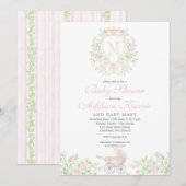 Mädchen Babysportwagen Monogramm Einladung (Vorne/Hinten)