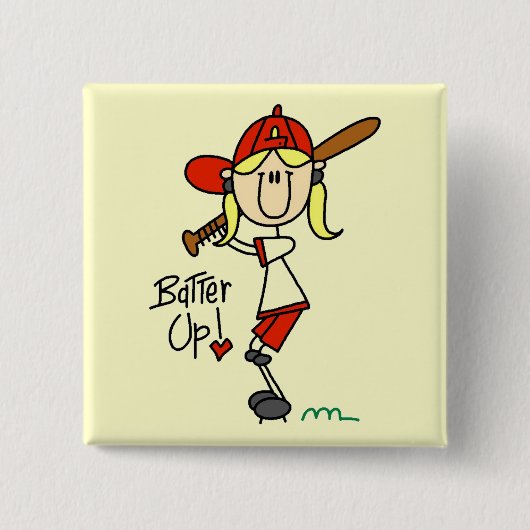 Mädchen Baseball Batter Up T-Shirts und Geschenke Button (Vorderseite)