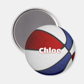 Mädchen Basketball Rot Blau Mannschaftsfarben Magnet (Vorderseite/Rückseite)