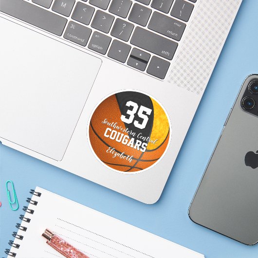 Mädchen Basketball Schwarze Gold Schulmannschaft F Aufkleber (Laptop mit iPhone)