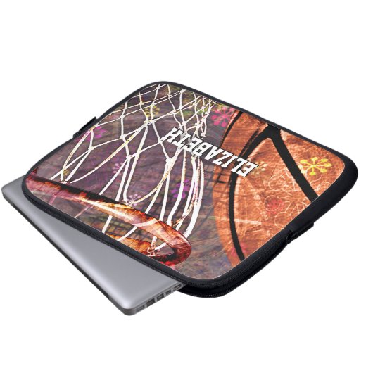 Mädchen Basketball und Hoop pink lila ihren Namen Laptopschutzhülle (Vorne Knopf)