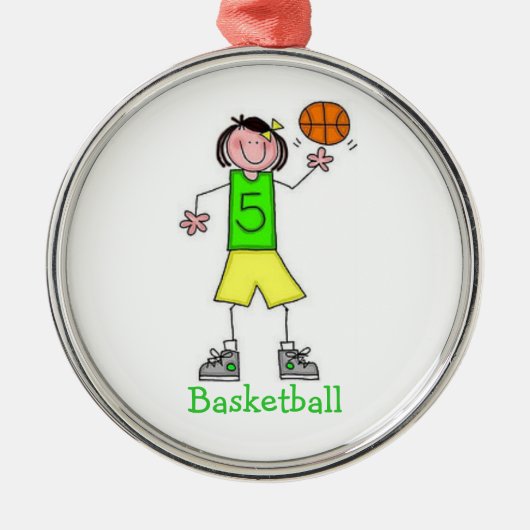 Mädchen-Basketball-Verzierung Silbernes Ornament (Vorne)