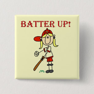 Mädchen Batter Up Baseball T-Shirts und Geschenke Button