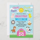 Mädchen-Bauernhofbarnyard-Tier-rosa Einladung (Vorderseite)