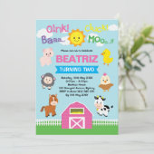 Mädchen-Bauernhofbarnyard-Tier-rosa Einladung (Stehend Vorderseite)