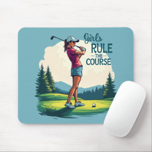 Mädchen beherrschen den Kurs Retro-Golf-Illustrati Mousepad
