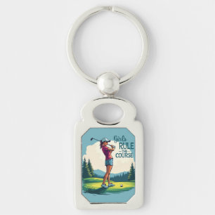 Mädchen beherrschen den Kurs Retro-Golf-Illustrati Schlüsselanhänger