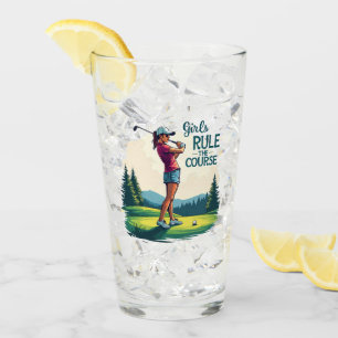 Mädchen beherrschen den Platz Retro-Golf-Illustrat Glas