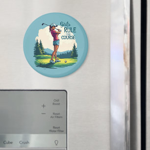 Mädchen beherrschen den Platz Retro-Golf-Illustrat Magnet