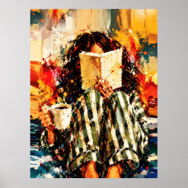 Mädchen beim Lesen eines Buches, gemütliche Malere Poster